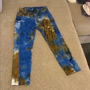 Entro Blue and Brown Tie-Dye Crop Leggings